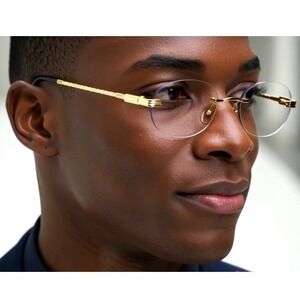 Rimless Oval Glasses Gold Frame Clear Lens Vintage Style Men's Small Street Wear